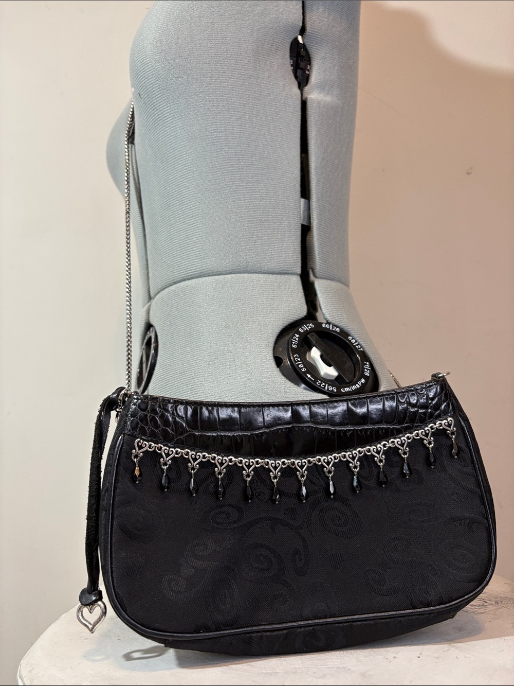 Y2K Brighton Black Jacquard and Croc-Embossed Leather Beaded Evening Mini Bag